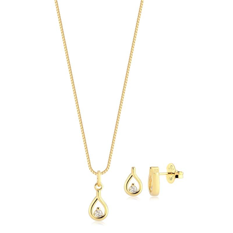 CONJUNTO GOTA VAZADA COM ZIRCÔNIA CRISTAL FOLHEADO A OURO