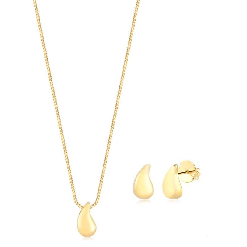 CONJUNTO GOTA PEQUENA LISA FOLHEADO A OURO