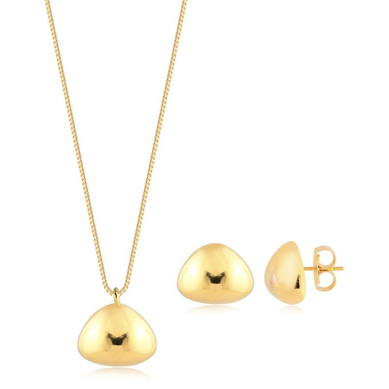 CONJUNTO TRIANGULAR CHEIO LISO FOLHEADO A OURO