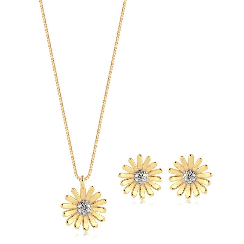 CONJUNTO MARGARIDA FOLHEADO A OURO