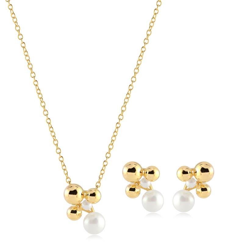CONJUNTO ESFERAS LISAS E PÉROLAS FOLHEADO A OURO