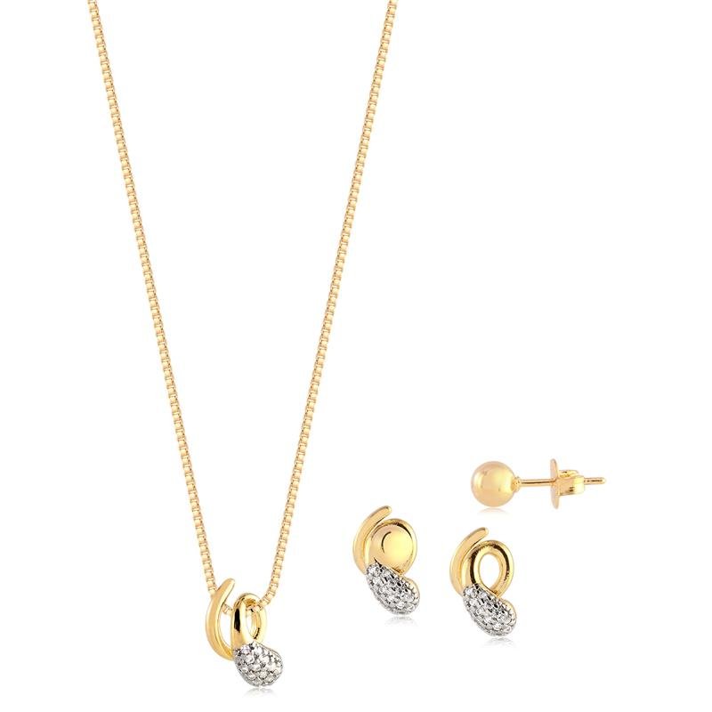 CONJUNTO ESTILIZADO COM GOTA CRAVEJADA FOLHEADO A OURO