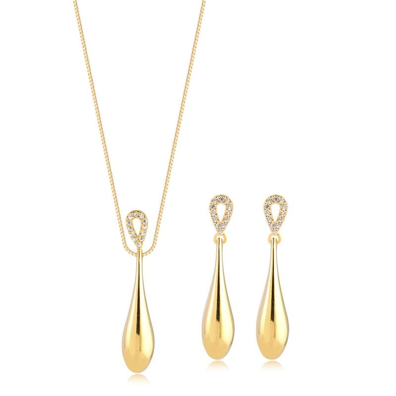 CONJUNTO GOTINHA VAZADA COM GOTA MAIOR LISA FOLHEADO A OURO