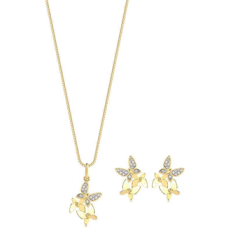 CONJUNTO BORBOLETAS FOLHEADO A OURO
