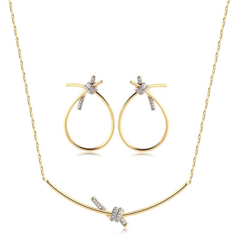 CONJUNTO FIO COM DETALHE EM ZIRCÔNIAS FOLHEADO A OURO
