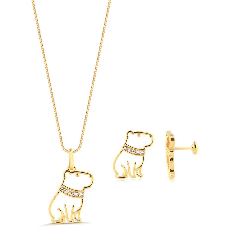 Conjunto Infantil Capivara Vazada Folheado A Ouro 18k