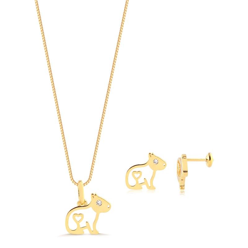 Conjunto Kids Capivara Vazado Pino Baby Folheado A Ouro