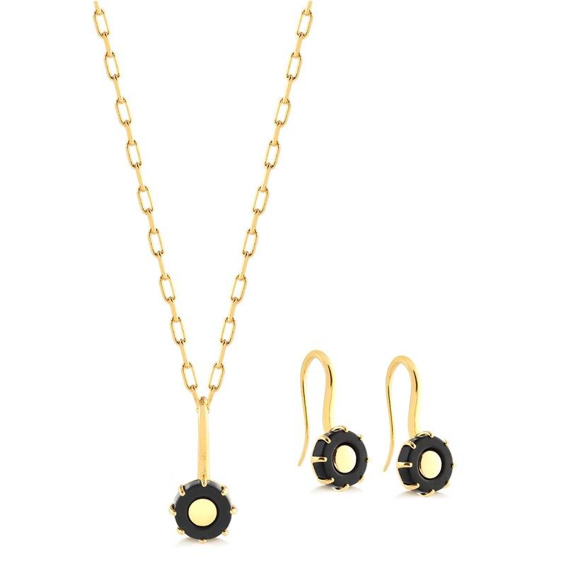 Conjunto Gancho Acrílico Preto Meio Liso Folheado A Ouro