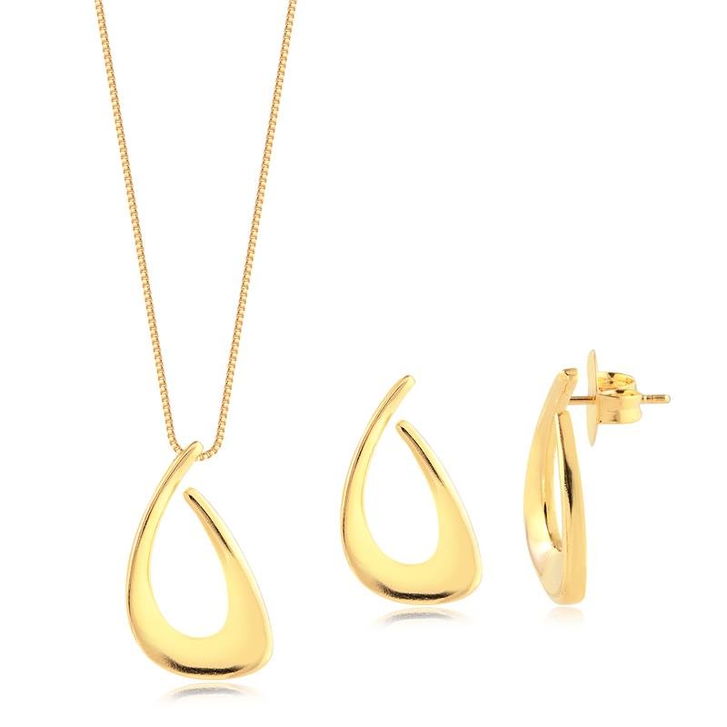 Conjunto Geométrico Grande Liso Folheado A Ouro