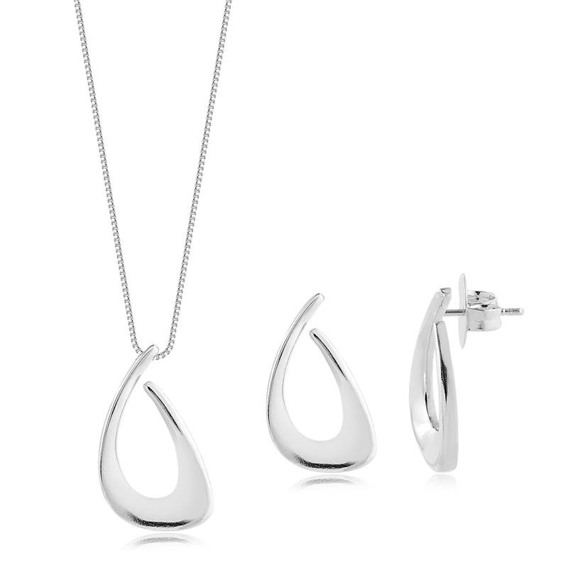 Conjunto Geométrico Grande Liso Folheado A Ródio