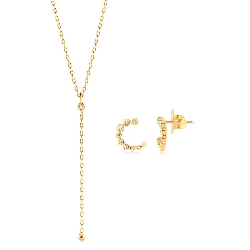 Conjunto Brinco Círculo E Gargantilha Folheado A Ouro