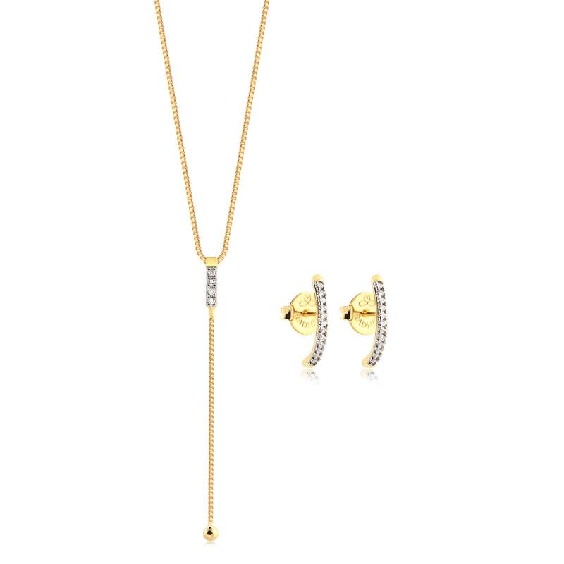 Conjunto Haste Cravejada E Gargantilha Folheado A Ouro