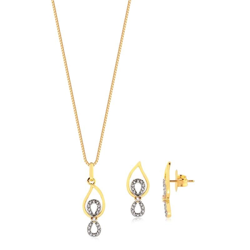 CONJUNTO INFINITO COM PEDRAS DE ZIRCONIAS FOLHEADO A OURO