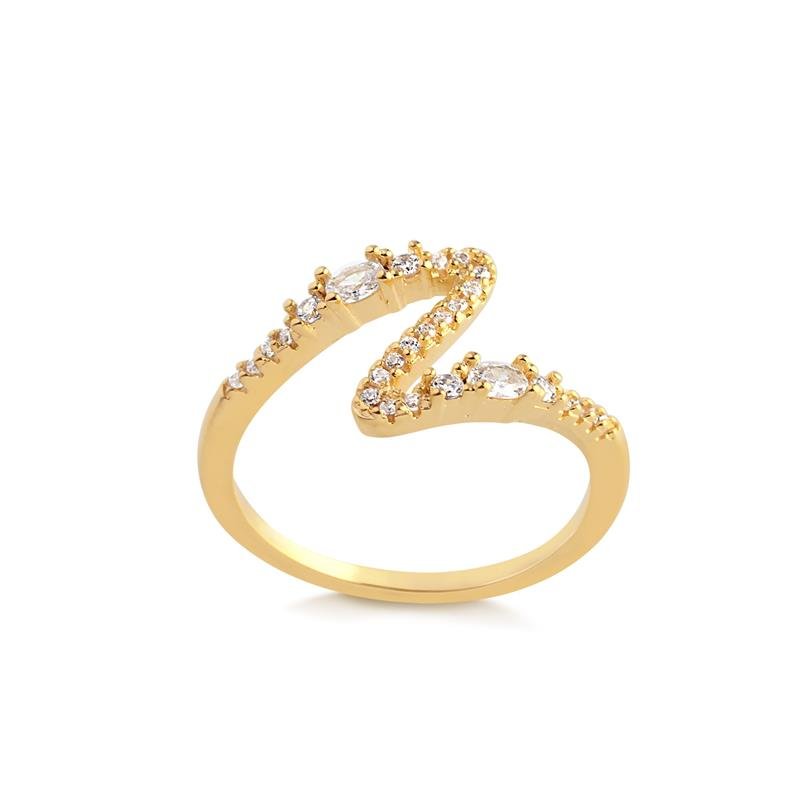 ANEL ESTILIZADO COM ZIRCÔNIAS CRISTAL FOLHEADO A OURO 