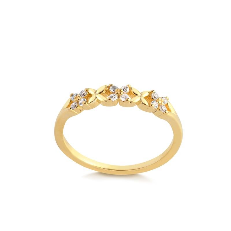 ANEL DELICADO COM FLORZINHAS E ZIRCÔNIAS FOLHEADO A OURO