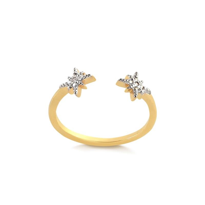 ANEL DELICADO ABERTO COM ESTRELAS CRAVEJADA NAS PONTAS FOLHEADO A OURO