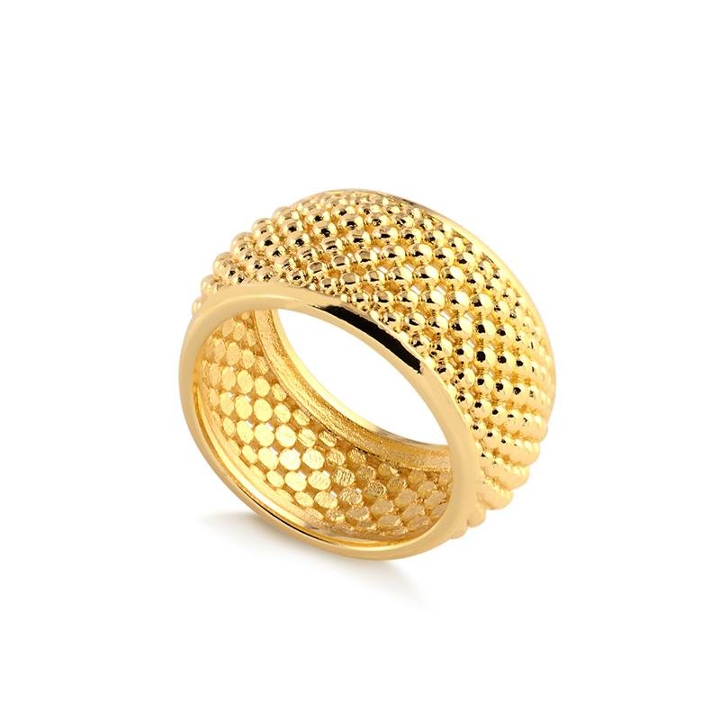 ANEL LARGO LISO COM BOLINHAS FOLHEADO A OURO