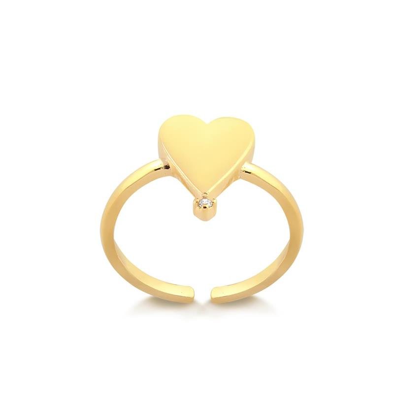 ANEL ABERTO (PODE SER PERSONALIZADO COM INICIAL) CORAÇÃO LISO COM ZIRCÔNIA FOLHEADO A OURO