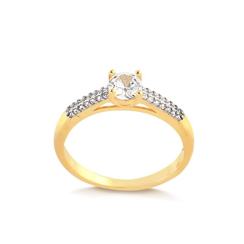 ANEL SOLITÁRIO CRAVEJADO COM ZIRCÔNIAS FOLHEADO A OURO