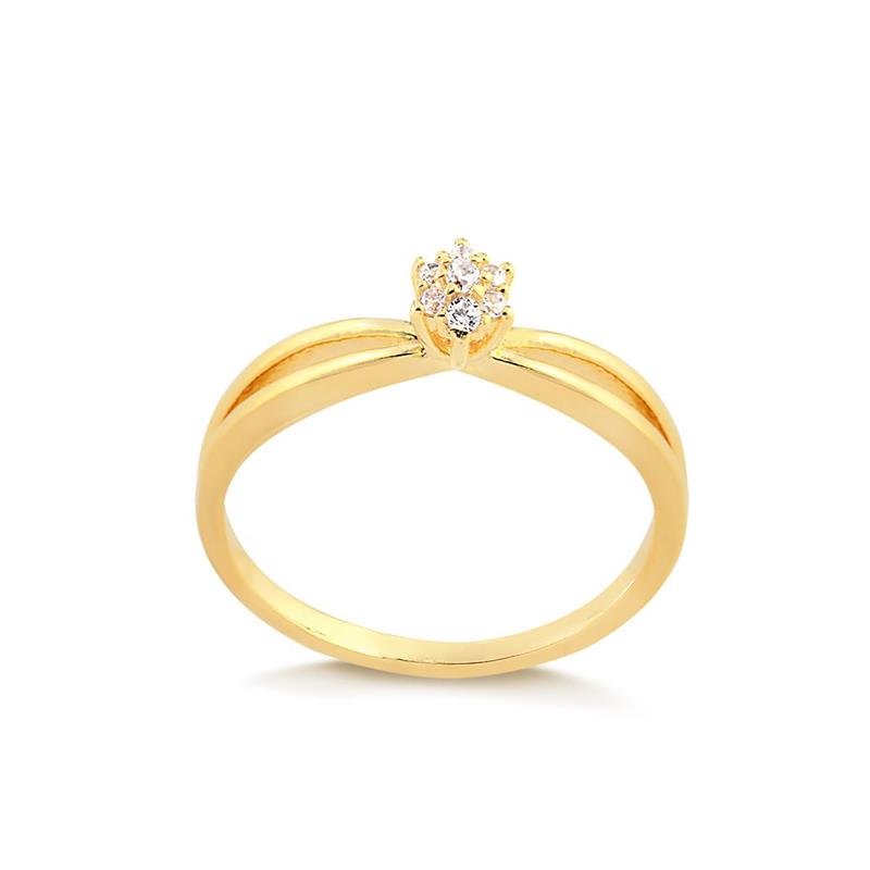 ANEL SOLITÁRIO COM PEDRAS DE ZIRCÔNIAS FOLHEADO A OURO