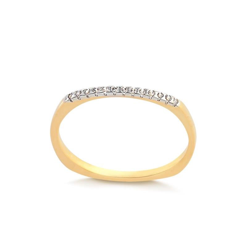 ANEL MEIA ALIANÇA COM ZIRCÔNIAS CRISTAL FOLHEADO A OURO