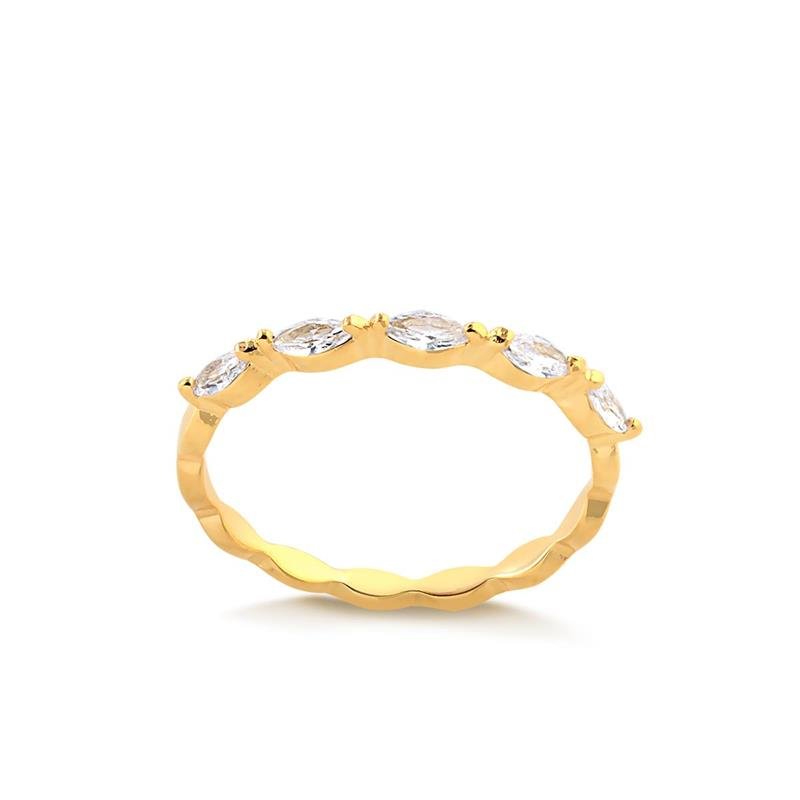 ANEL COM NAVETES CRISTAL FOLHEADO A OURO