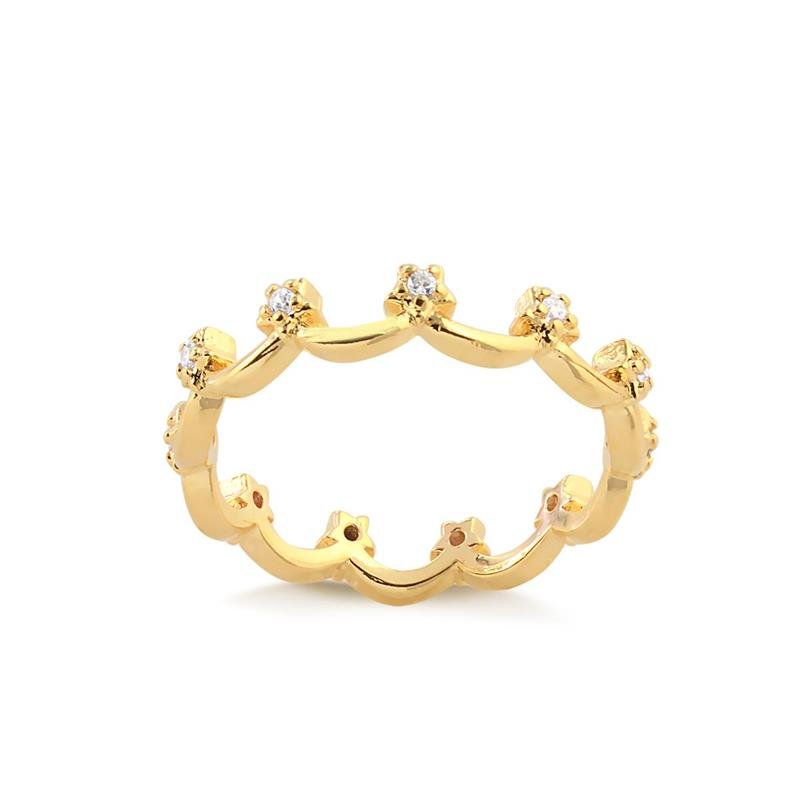 ANEL FININHO COM ESTRELAS E PEDRAS CRISTAL FOLHEADO A OURO