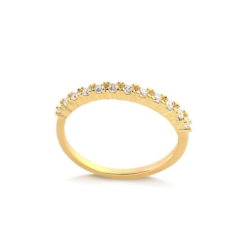 ANEL MEIA ALIANÇA COM ZIRCÔNIAS CRISTAL FOLHEADO A OURO