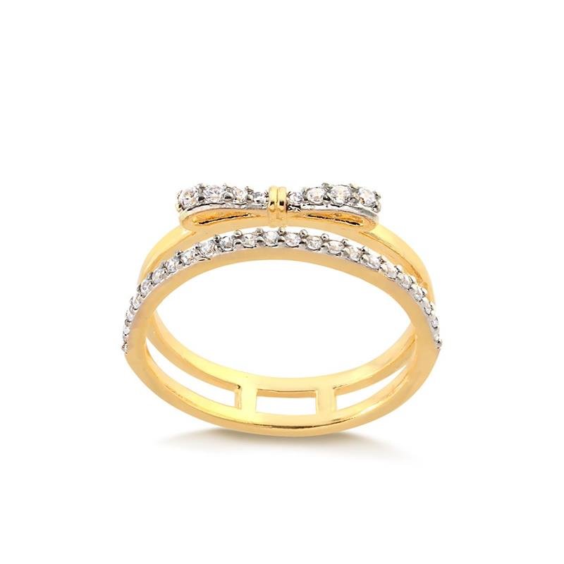 ANEL DUPLO COM LAÇO E ZIRCÔNIAS CRISTAL FOLHEADO A OURO