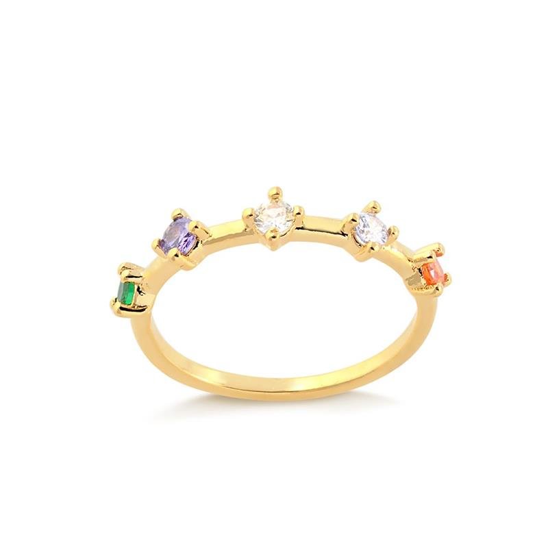 ANEL FINO COM ZIRCÔNIAS COLORIDAS FOLHEADO A OURO