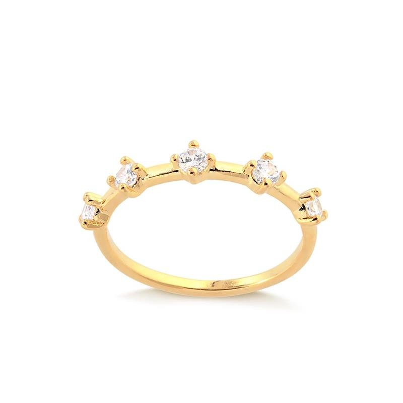 ANEL FINO COM 05 ZIRCÔNIAS CRISTAL FOLHEADO A OURO