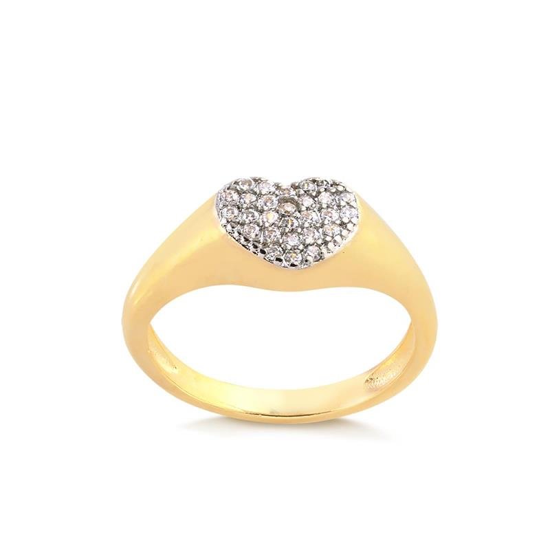 ANEL MINGO OU FALANGE COM CORAÇÃO CRAVEJADO FOLHEADO A OURO