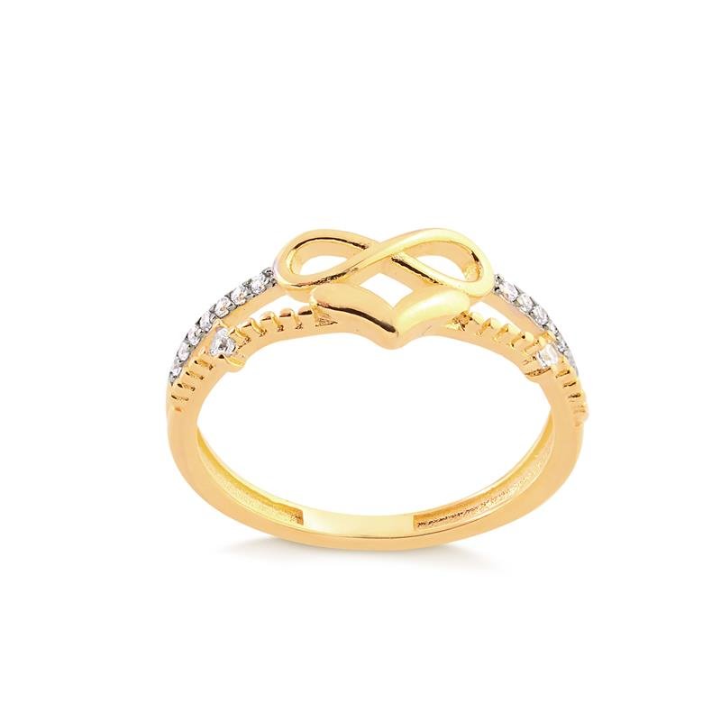 Anel Dois Filetes Infinito E Coração Folheado A Ouro