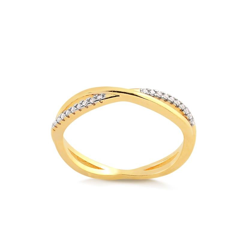 Anel X Filete Liso E Um Cravejado Folheado A Ouro