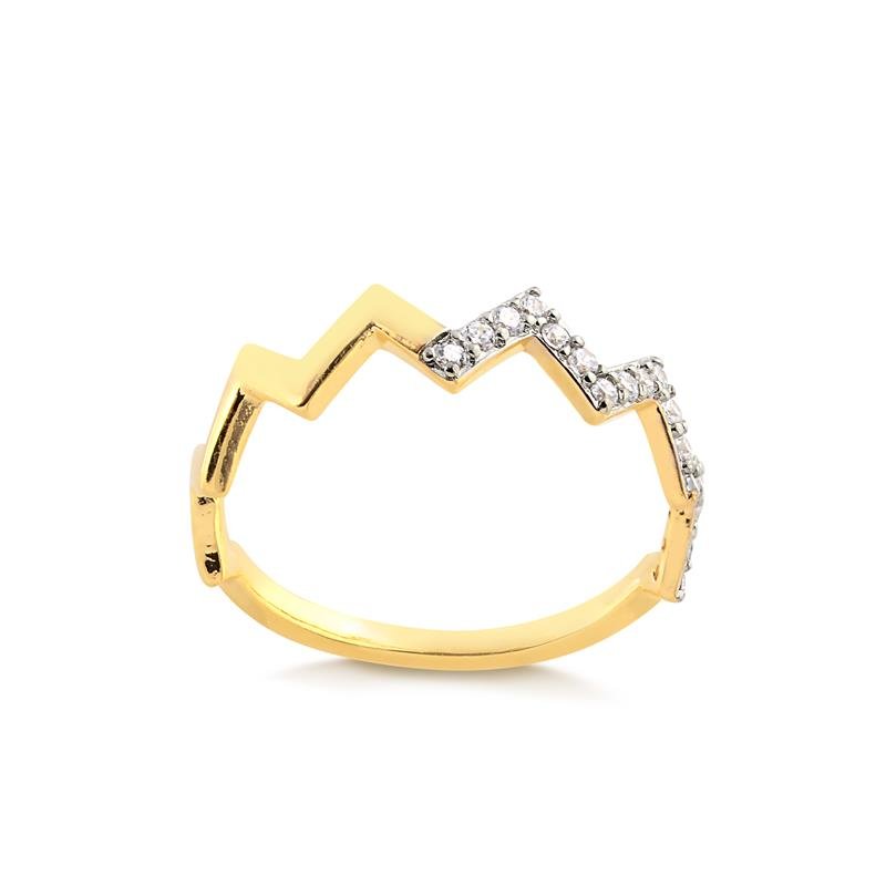 Anel Zigue Zague Cravejado Folheado A Ouro