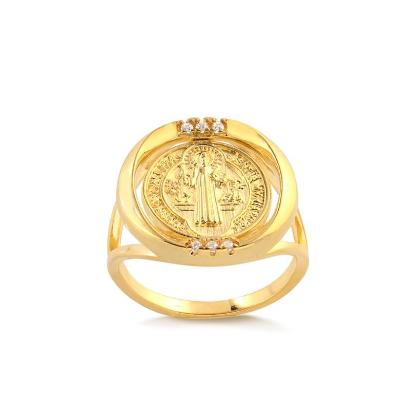 Anel São Bento Com Base Giratória Folheado A Ouro