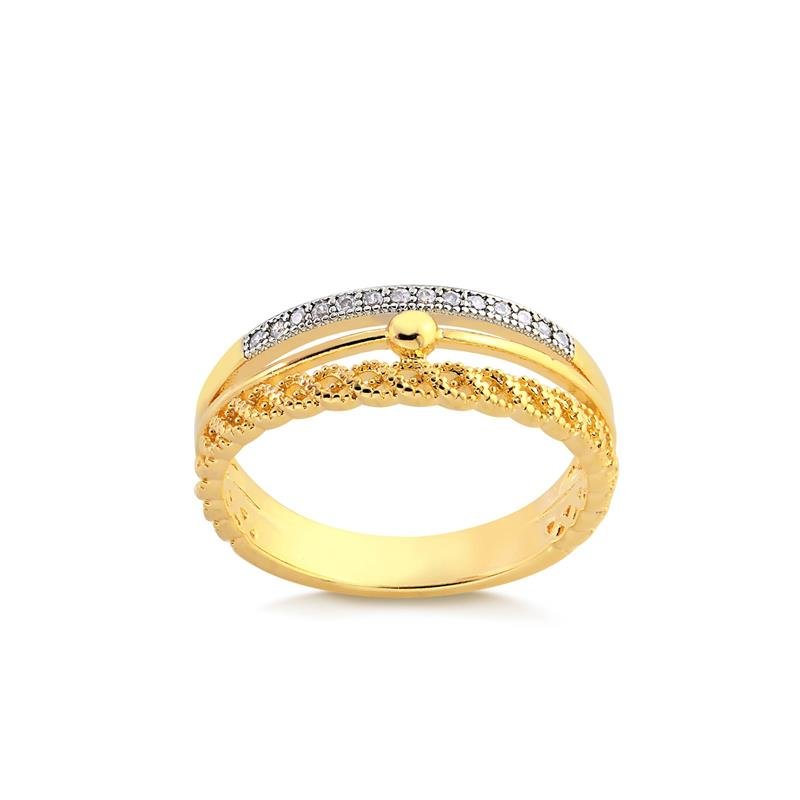 Anel Com Detalhes Trabalhado Liso Cravejado Folheado A Ouro