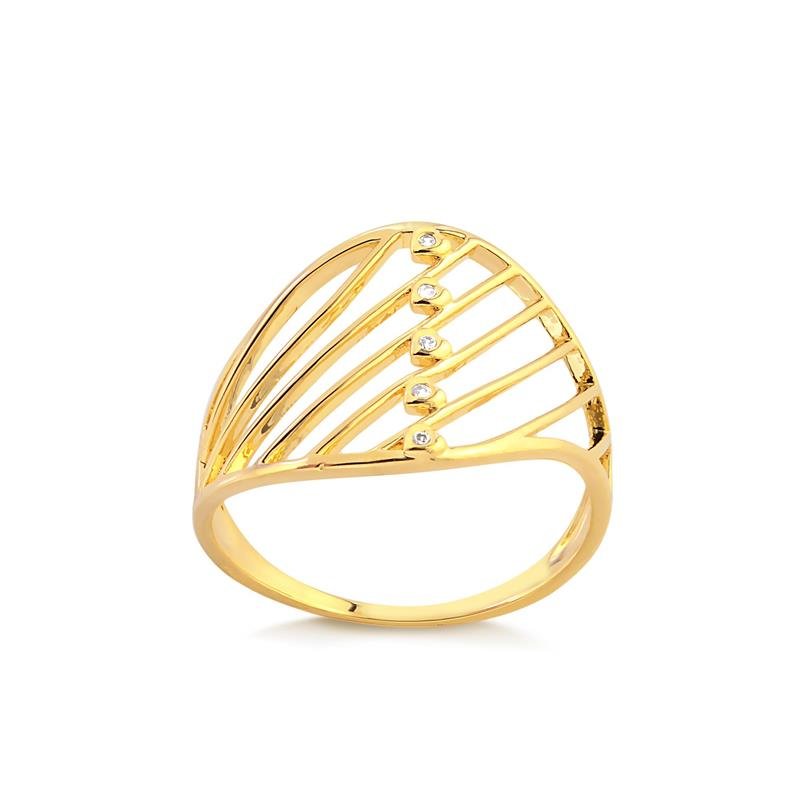 Anel Filetes Lisos Com 5 Zircônias Folheado A Ouro