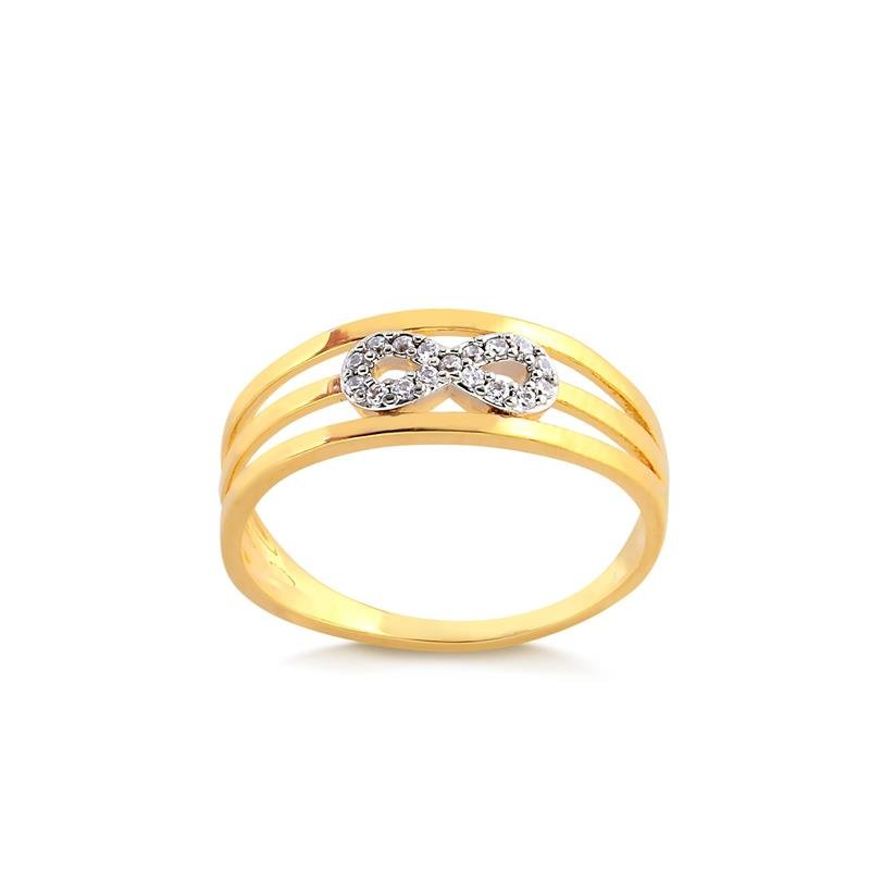 Anel Filetes Lisos Cravejado Infinito Folheado A Ouro 18k