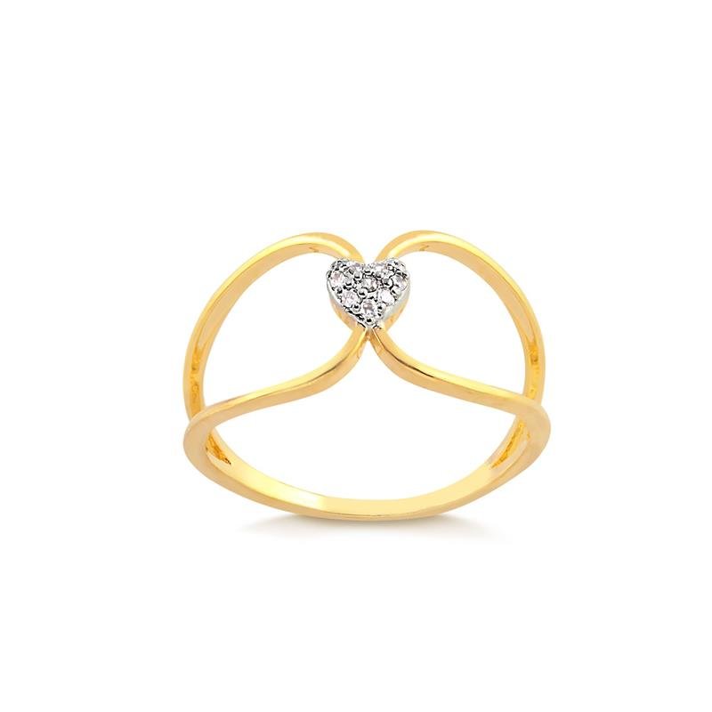 ANEL ESTILIZADO VAZADO COM MEIO CRAVEJADO FOLHEADO A OURO