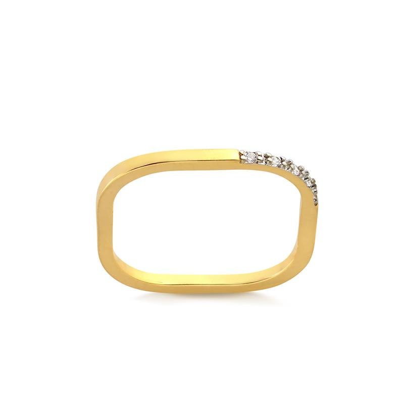 Anel Quadrado Com Zircônias Folheado A Ouro 18k