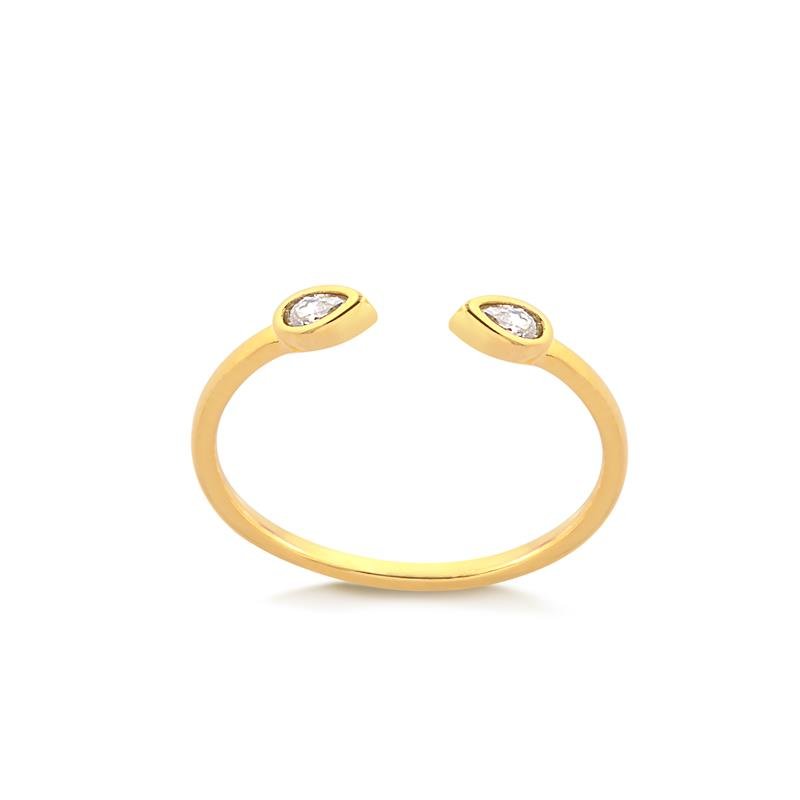 Anel Radhau Aberto Com Pedra Cristal Folheado A Ouro 18k