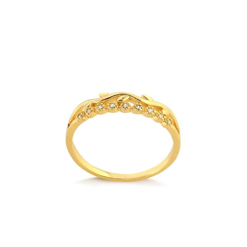 ANEL DUPLO RAMOS COM FILETE DE PEDRAS DE ZIRCONIAS FOLHEADO A OURO