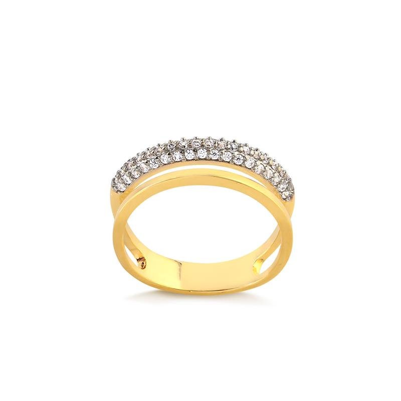 ANEL APARADOR DUPLO COM PEDRAS DE ZIRCONIAS FOLHEADO A OURO