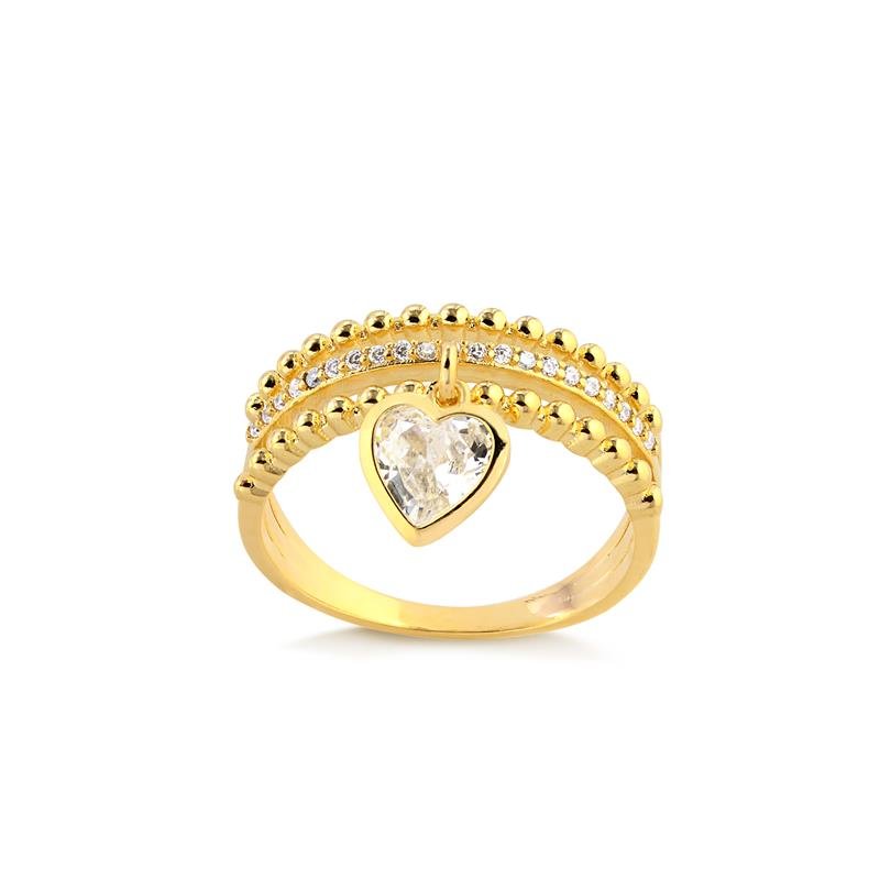 BRINCO TRIPLO COM PING CORAÇÃO PONTO DE LUZ PEDRAS DE ZIRCONIAS FOLHEADO A OURO