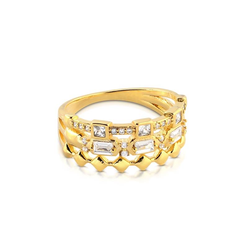 ANEL TRIPLO COM ZIRCONIAS MULTIPLAS CRISTAL FOLHEADO A OURO