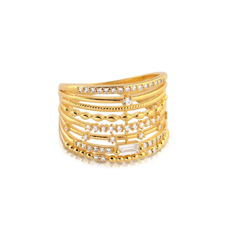 ANEL OITO FIOS TRABALHADOS COM PEDRAS MULTIPLICAS FOLHEADO A OURO