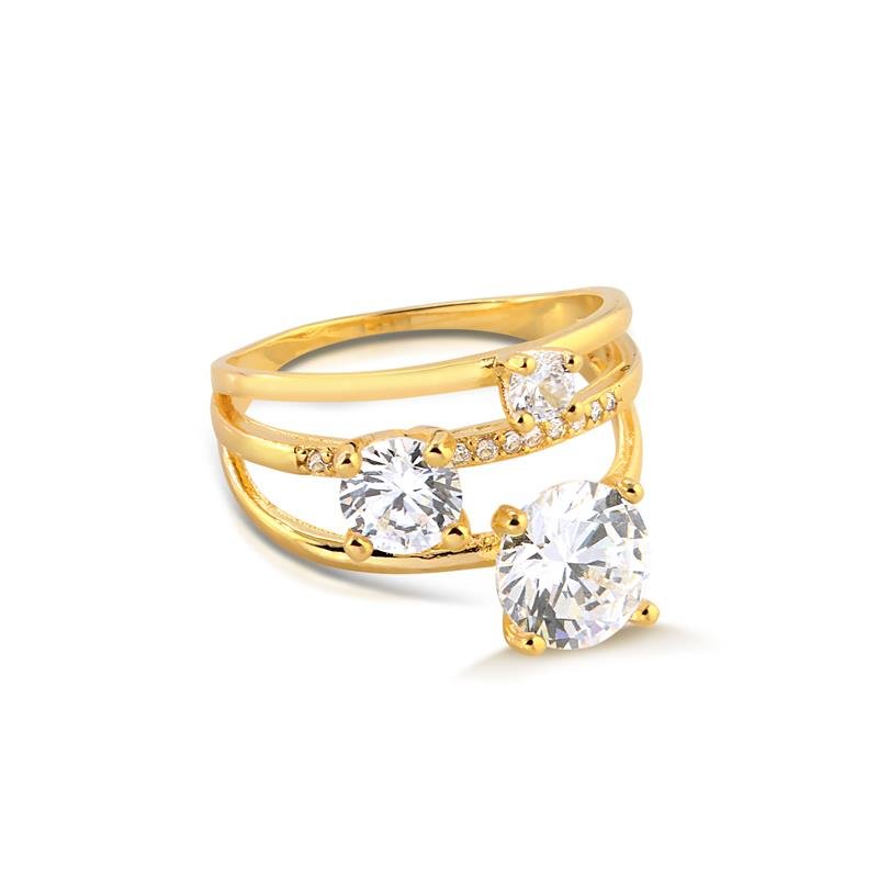 ANEL TRIO DE SOLITÁRIOS COM FILETE DE ZIRCONIAS FOLHEADO A OURO