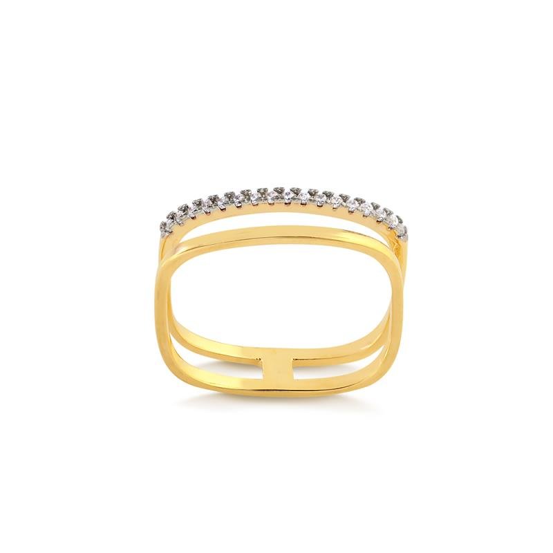 ANEL RETANGULAR DUPLO COM FILTE DE ZIRCONIAS FOLHEADO A OURO