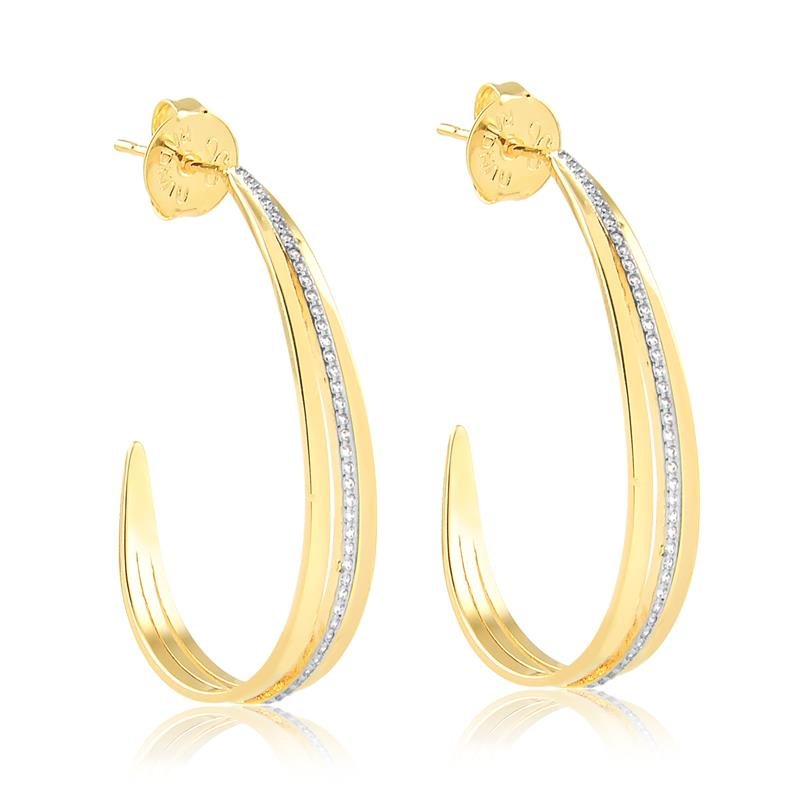 BRINCO MEIA ARGOLA COM PEDRAS DE ZIRCÔNIA FOLHEADO A OURO